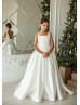 Square Neck Ivory Satin Flower Girl Dress